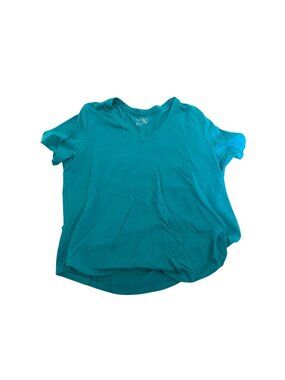 Terra & Sky Womens Plus Size 1X V-Neck Green T-Shirt Pima Cotton Blend Casual